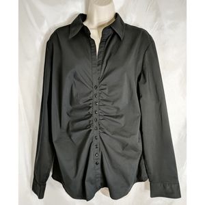 New York & Company Black Button Up Gathered Top